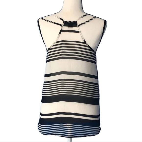 American Dream Sheer Tank Top Black and White Striped Size Small Double Strap - Picture 3 of 9